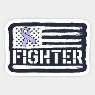 Stomach Cancer Awareness Fighter American Flag Periwinkle Sticker